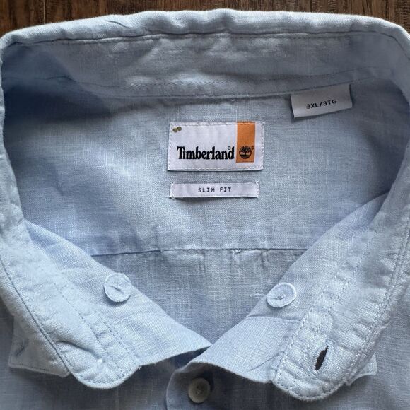 Timberland Long Sleeve Button Down Shirt Mens Size 3XL Light Blue 100% Linen - Picture 3 of 11